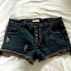 Free People, black distressed jean shorts size W26